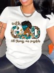 Cartoon Portrait & Letter God Print T-Shirt Casual Crew Neck Short Sleeve Top For Spring & Summer Women's Clothing