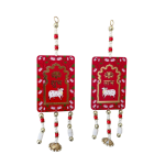 Shubh Labh Wall Hanging Pair Traditional Red & Gold Cow Design For Auspicious Home D Cor - Floral