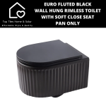 Euro Fluted Black Wall Hung Rimless Toilet With Soft Close Seat - Pan Only