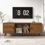 Auxsoul 70 Inch Mid Century Modern Tv Stand For 75 Inch Tv Wood Tv Stand With Storage Entertainment Center For Living Room Bedro