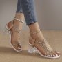 Women's Flower Rhinestone Decor Sandals Square Toe Elastic Band Transparent Chunky Heels Fashion Going Out Summer Sandals