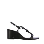 Leather Web Wedge Sandal -black