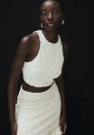 Sequined Cropped Vest Top - Cream