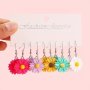 5 Pairs Girls Cute Candy Color Small Daisy Flower Design Drop Earrings Ideal Choice For Gifts