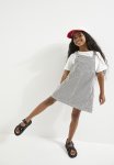 PoP Candy Striped Dungaree Dress - Black & Ecru