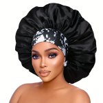 1PC Extra Large Satin Bonnets For Sleeping Hair Bonnets For Women Braids Curly Straight Hair Hair Cap With Floral Pattern Wide E