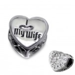 C62-C9931 - 925 Sterling Silver I Love My Wife Sparkle Heart European Charm