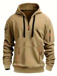 Men's Casual Fashion Hoodie With Arm Pocket And Zipper Details 100% Polyester Knit Fabric Solid Color Slight Stretch Long Sleeve
