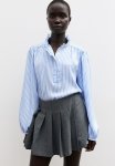 Frill-trimmed Blouse - Light Blue Striped