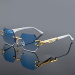 Vintage Classic Rimless Polygonal Metal Frame Fashion Glasses With Leopard Design Temples For Men Women Outdoor Party Vacation T