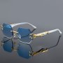 Vintage Classic Rimless Polygonal Metal Frame Fashion Glasses With Leopard Design Temples For Men Women Outdoor Party Vacation Travel Driving Supplies Photo Props