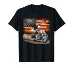 American Flag Motorcycle Tshirt Usa Flag Biker Retro T-Shirt
