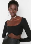 Knitted Crop Neck Detailed Blouse - Schwarz
