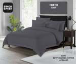Simon Baker 300TC 100% Egyptian Cotton Jacquard Check Duvet Cover Grey Various Sizes - Grey Super King 260 X 230CM + 2 Pillowc