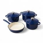 7 Piece Cast Iron Pot Set Midnight Blue