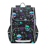 Xuwu Magic Skull Backpack With Reflective Strip For Kids Boys Girls Elementary School Bag Removable Chest Strap
