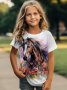 Casual 3D Horse Graphic Short Sleeve T-Shirt Girls Tees For Summer Gift