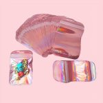 50PCS Holographic Ziplock Bags With Clear Viewing Window - Perfect For Candy Party Favors & Gift Packaging