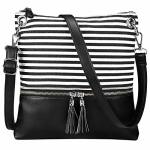 Newshows Women Lightweight Crossbody Bag Purse With Tassel Medium Canvas Pu Leather Zipper