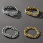 Punk Chunky Chain Hip Hop Style Cuban Chain Rhinestones Bracelet Unisex Jewelry Gift
