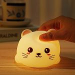 Cat Night Light USB Rechargeable Warm White Colorful Light Switching Silicone Multi-colored