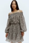 Off-the-shoulder Dress - Cream grey Patterned