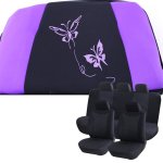 Stylequip Universal Front & Rear Seat Cover Set Black & Purple Butterfly Design - Autostyle Motorsport South Africa