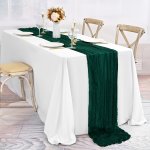 Emerald Green Cheesecloth Table Runner - 3.99METER Long Bohemian Gauze For Weddings Baby Showers Birthdays & Holiday Parties - P