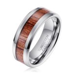 Men's Rosewood Inlay Silver Tungsten Ring R-161 - 10.5