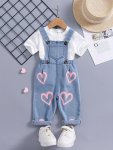 Baby Girls Cute Heart Print Overalls Comfortable Cotton Overalls For Party Vacation Spring fall