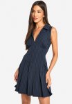 Pinstripe Pleated MINI Dress - Navy