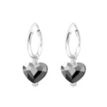 C174-C29471 - Sterling Silver Round Swarovski Crystal Heart Earrings - Silver Night