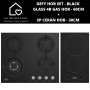 Defy Hob Set - Black Glass 4B Gas Hob - 60CM + 2P Ceran - 30CM