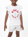 Polo Girls Jessica Frill Sleeve T-Shirt In White - White 11 To 12