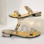 Women's Rhinestone Decor Slide Sandals Fashion Golden Open Toe Two-way Wear Shoes Casual Slip On Summer Slides