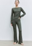 Flared Jersey Trousers - Dark Khaki Green