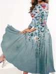 Vintage Floral Print Dress Elegant Crew Neck Long Sleeve Dress Women's Clothing