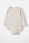 Cotton On Organic Newborn Pointelle Long Sleeve Bubbysuit - Oatmeal Marle zephyr Stripe