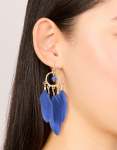 Goldair Gold Dark Blue Feather Dreamcatcher Earrings