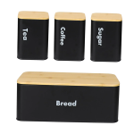 4-PIECE Matte Black Bread Box & Tea Coffee Sugar Canister Set