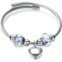 Jd Stainless Steel Heart And Murano Glass Bracelet