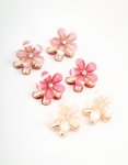Goldair Gold MINI Cream & Pink Flower Claw Clips 6-PACK