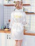 Letter Embroidered Night Robe Comfortable Long Sleeve V Neck Bride Robe With Belt Women's Sleepwear