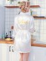 Letter Embroidered Night Robe Comfortable Long Sleeve V Neck Bride Robe With Belt Women's Sleepwear