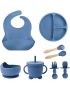 Baby Feeding Silicone Set Weaning Kit With Suction Plate Bowl Adjustable Bib Utensils Set - Perfect For Infant & Toddler Mealtime Non-slip Dishware Bpa-free Easy Clean