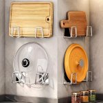 4PCS Pot Racks Punching-free Wall-mounted Pot Lid Rack Under Cabinet Cutting Board Rack Multifunctional Storage Rack For Choppin