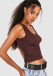 Basic Rib Wide Strap Vest - Chocolate