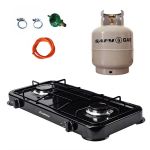 Black 2 Plate Gas Stove With Fittings & Gas Cylinder - 5KG