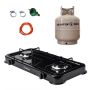 Black 2 Plate Gas Stove With Fittings & Gas Cylinder - 5KG
