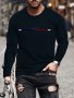 Men's Fashion 3D Cool Wave & Letter Print Long Sleeve T-shirt Casual Sport Comfort Crew Neck Top Casual Style Spring Stylish Tee